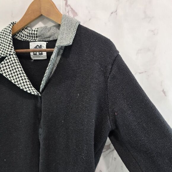 Storybook Knits Sweater Womens Large Black Houndstooth Striped Artsy Blazer - Picture 10 of 11
